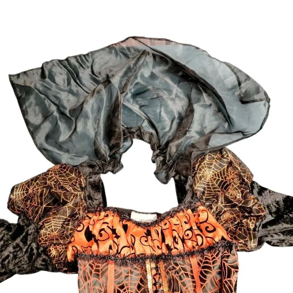Little Girls Sparkly Glitter Orange  & Black Witch Halloween Costume